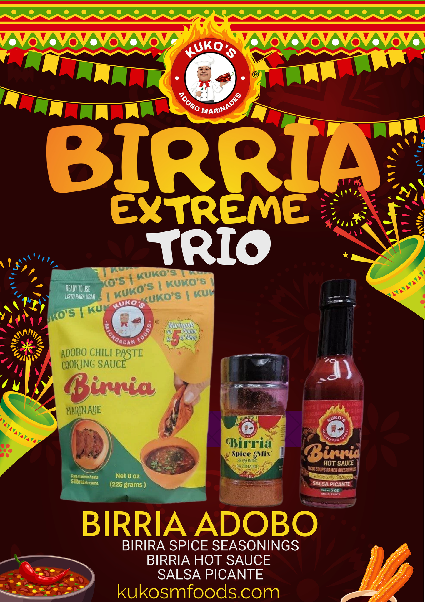 Birria Trio Adobo Marinades Combo taco Quesadilla extreme